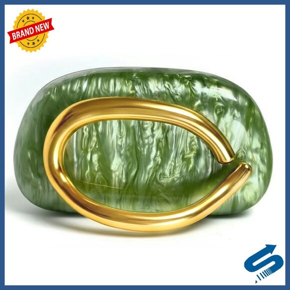 Handbags - Round Acrylic Clutch with Metal Chain Evening Bag for Women